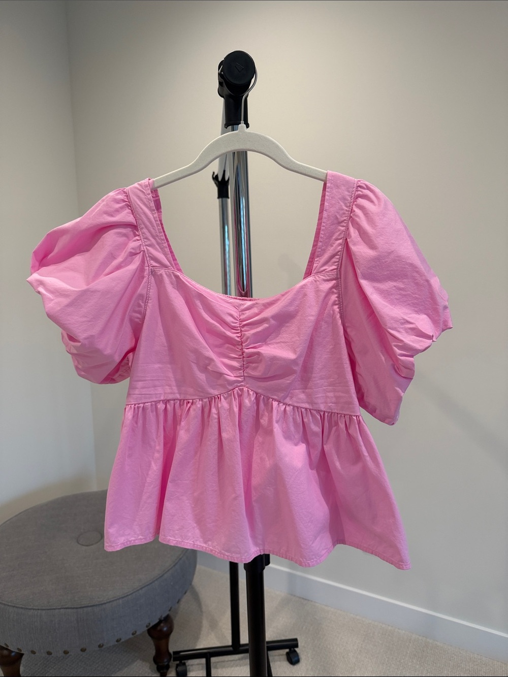 Old Navy Pink Puff-Sleeve Peplum Blouse